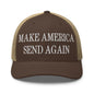 Make Us Send Again Embroidered Mesh Trucker Hat - Brown/ Khaki