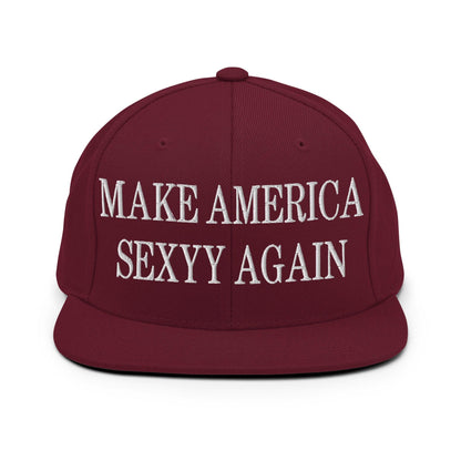 Make Us Sexyy Again Embroidered Flat Bill Brim Snapback Hat - Maroon