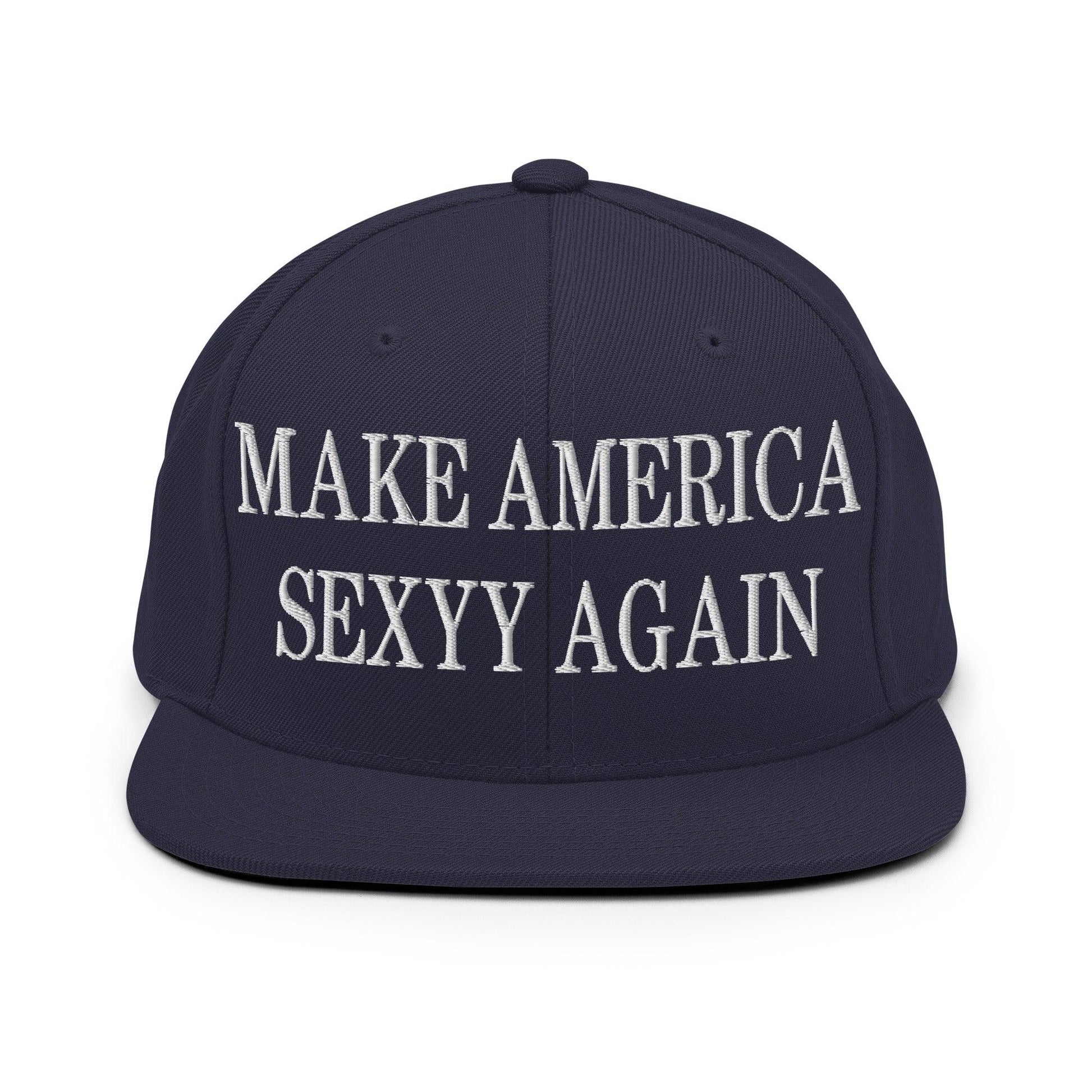 Make Us Sexyy Again Embroidered Flat Bill Brim Snapback Hat - Navy