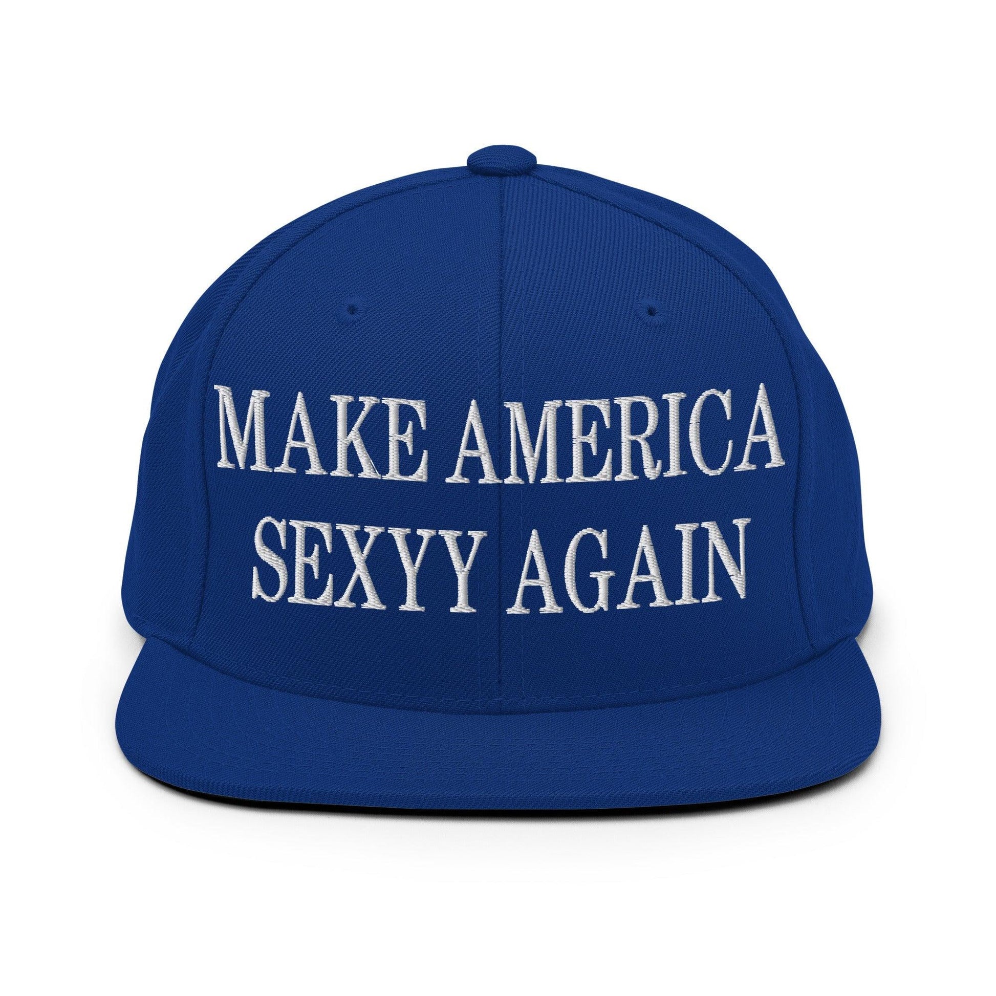 Make Us Sexyy Again Embroidered Flat Bill Brim Snapback Hat - Royal Blue