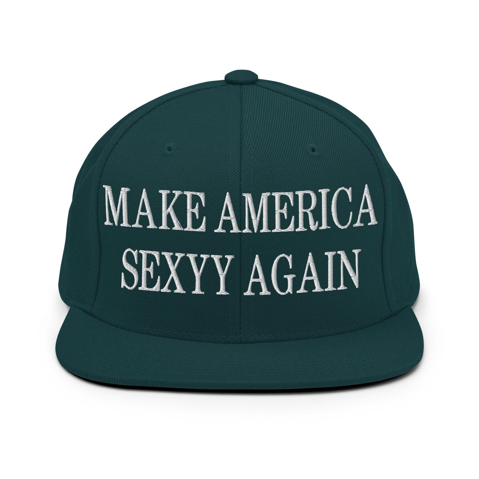 Make Us Sexyy Again Embroidered Flat Bill Brim Snapback Hat - Spruce
