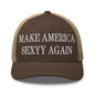 Make Us Sexyy Again Embroidered Mesh Trucker Hat - Brown/ Khaki