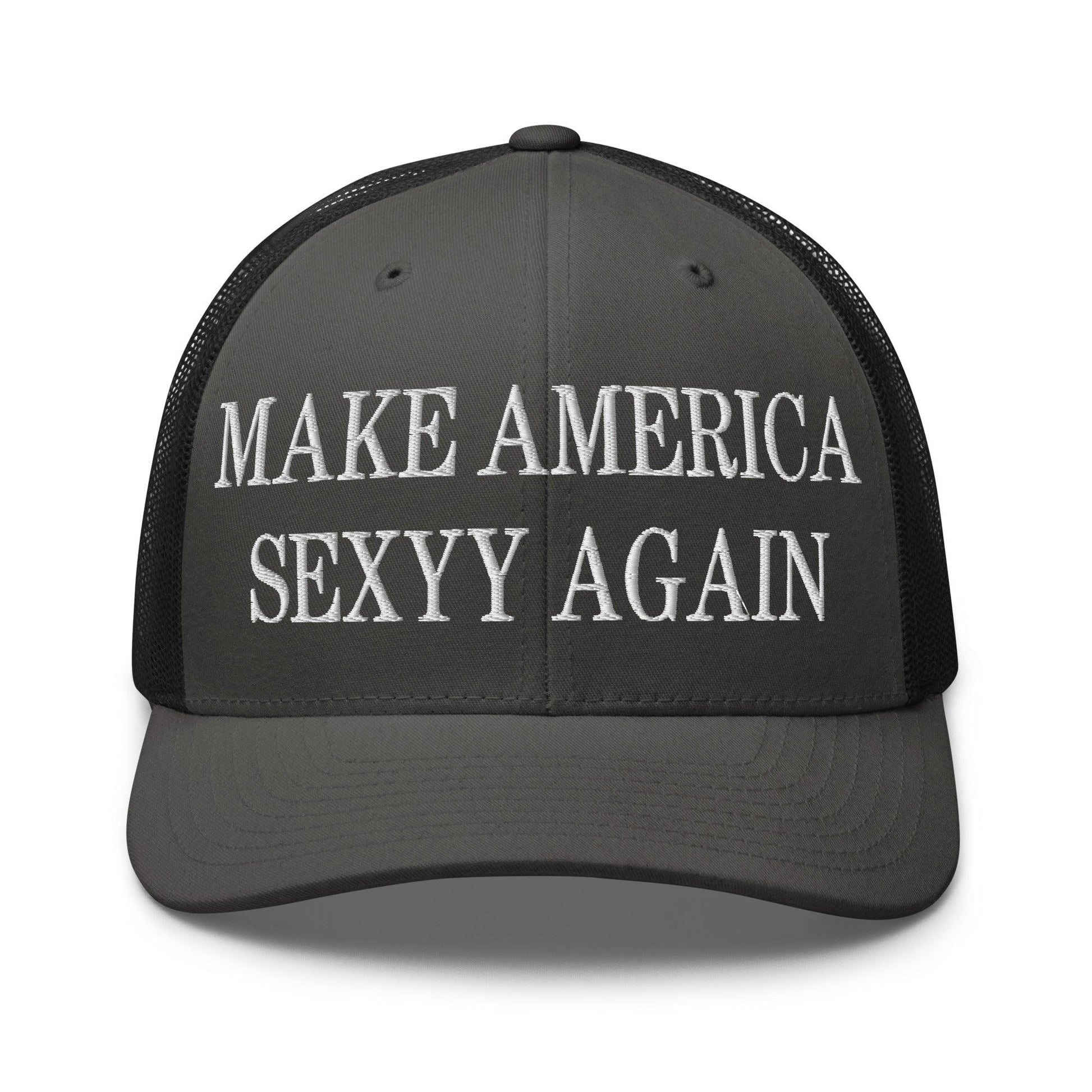 Make Us Sexyy Again Embroidered Mesh Trucker Hat - Charcoal/ Black