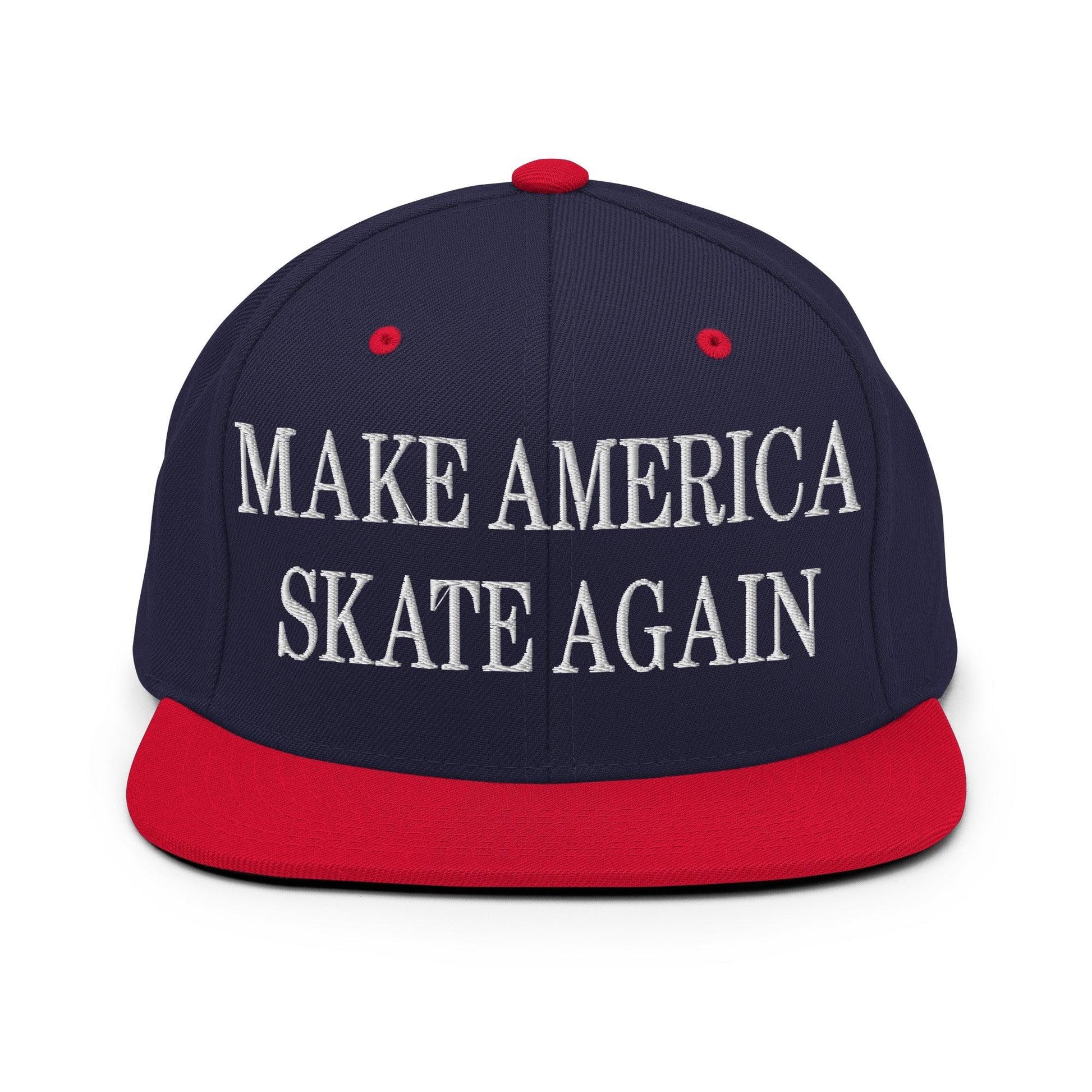 Make Us Skate Again Embroidered Flat Bill Brim Snapback Hat - Navy/ Red