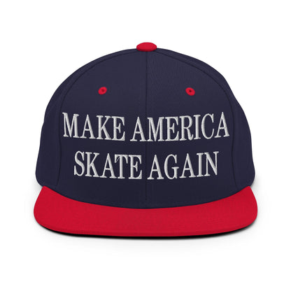 Make Us Skate Again Embroidered Flat Bill Brim Snapback Hat - Navy/ Red
