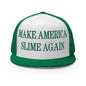 Make Us Slime Again Embroidered Flat Bill Brim Trucker Hat - Kelly/ White/ Kelly