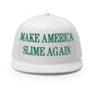 Make Us Slime Again Embroidered Flat Bill Brim Trucker Hat - White