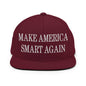 Make Us Smart Again Embroidered Flat Bill Brim Snapback Hat - Maroon