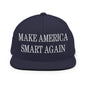 Make Us Smart Again Embroidered Flat Bill Brim Snapback Hat - Navy