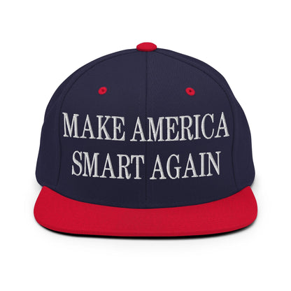 Make Us Smart Again Embroidered Flat Bill Brim Snapback Hat - Navy/ Red