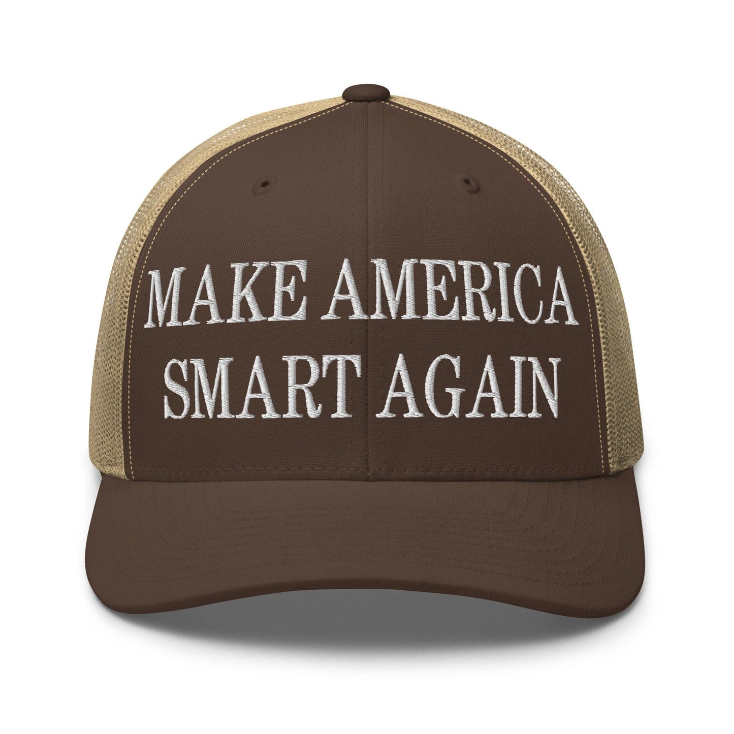 Make Us Smart Again Embroidered Mesh Trucker Hat - Brown/ Khaki