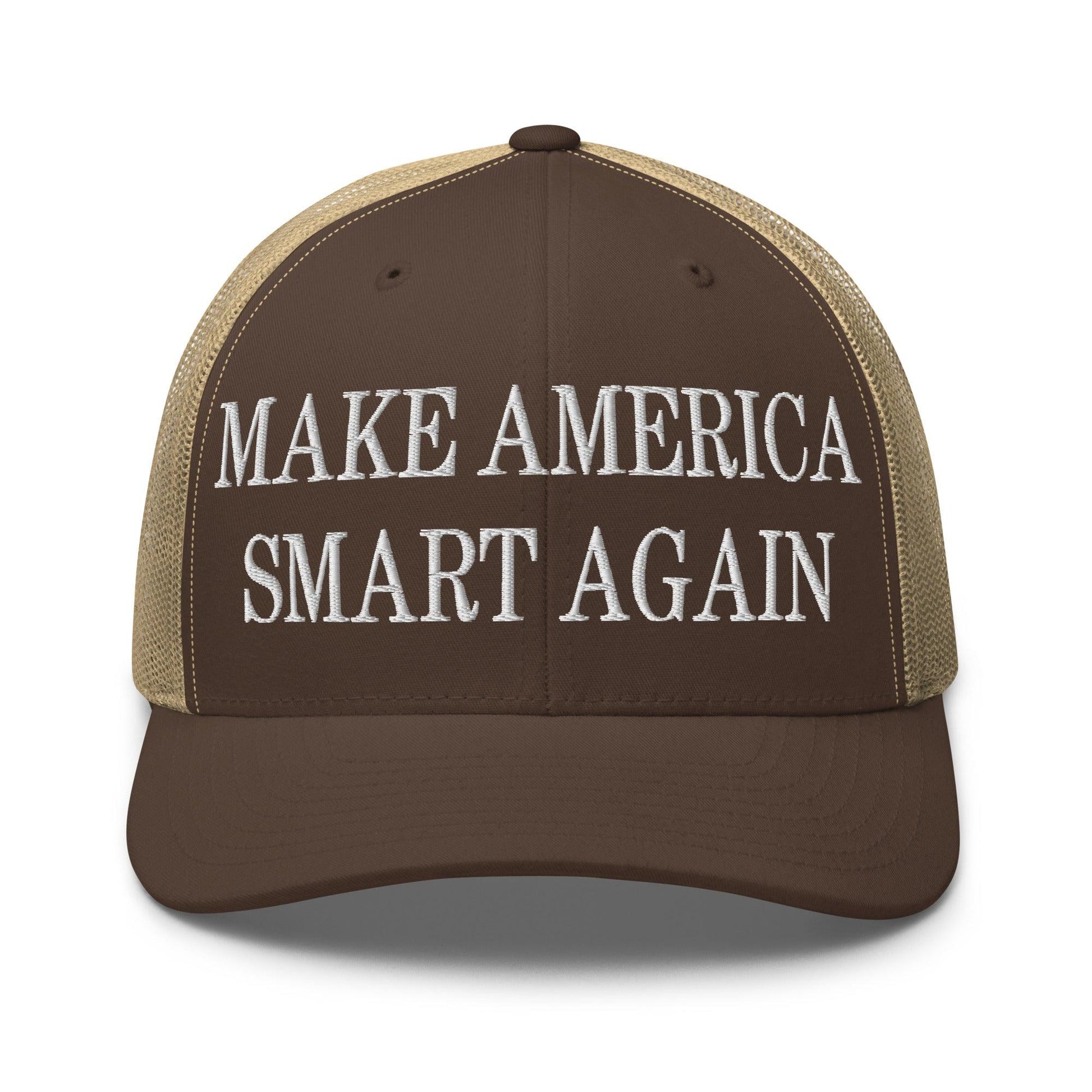 Make Us Smart Again Embroidered Mesh Trucker Hat - Brown/ Khaki
