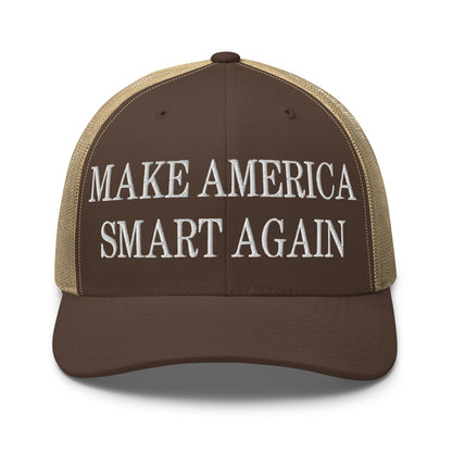Make Us Smart Again Embroidered Mesh Trucker Hat - Brown/ Khaki