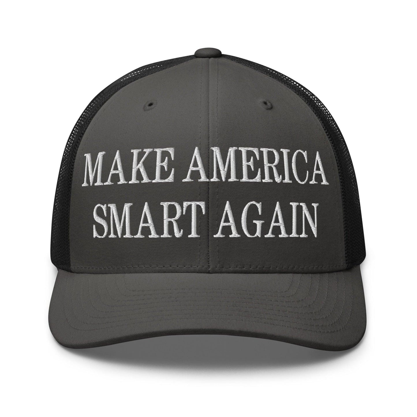 Make Us Smart Again Embroidered Mesh Trucker Hat - Charcoal/ Black