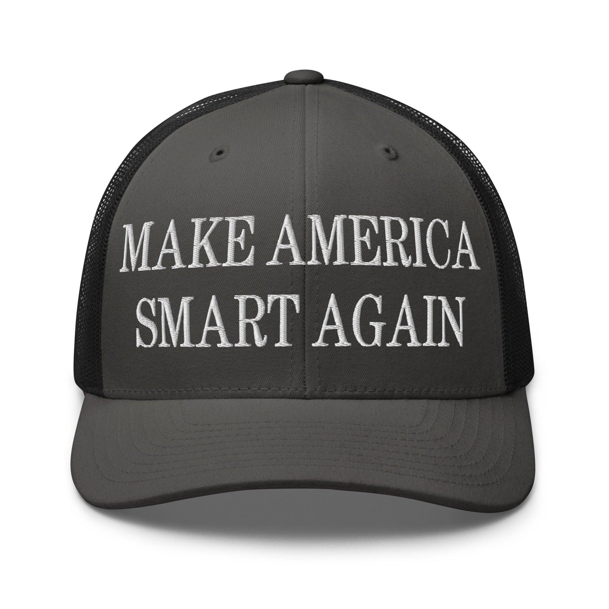 Make Us Smart Again Embroidered Mesh Trucker Hat - Charcoal/ Black