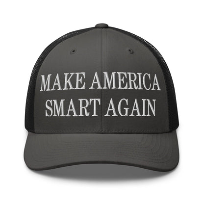 Make Us Smart Again Embroidered Mesh Trucker Hat - Charcoal/ Black