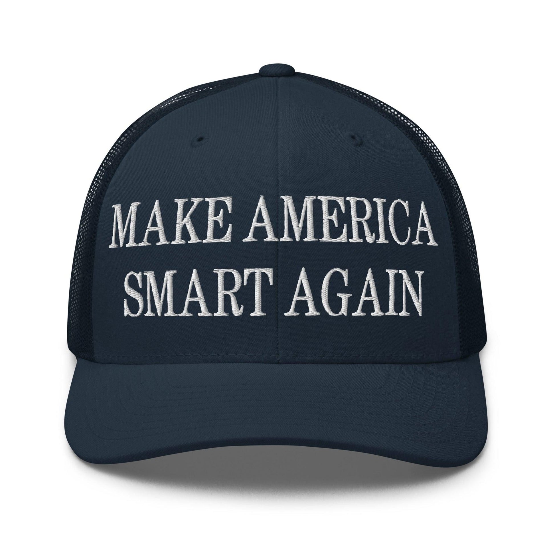 Make Us Smart Again Embroidered Mesh Trucker Hat - Navy