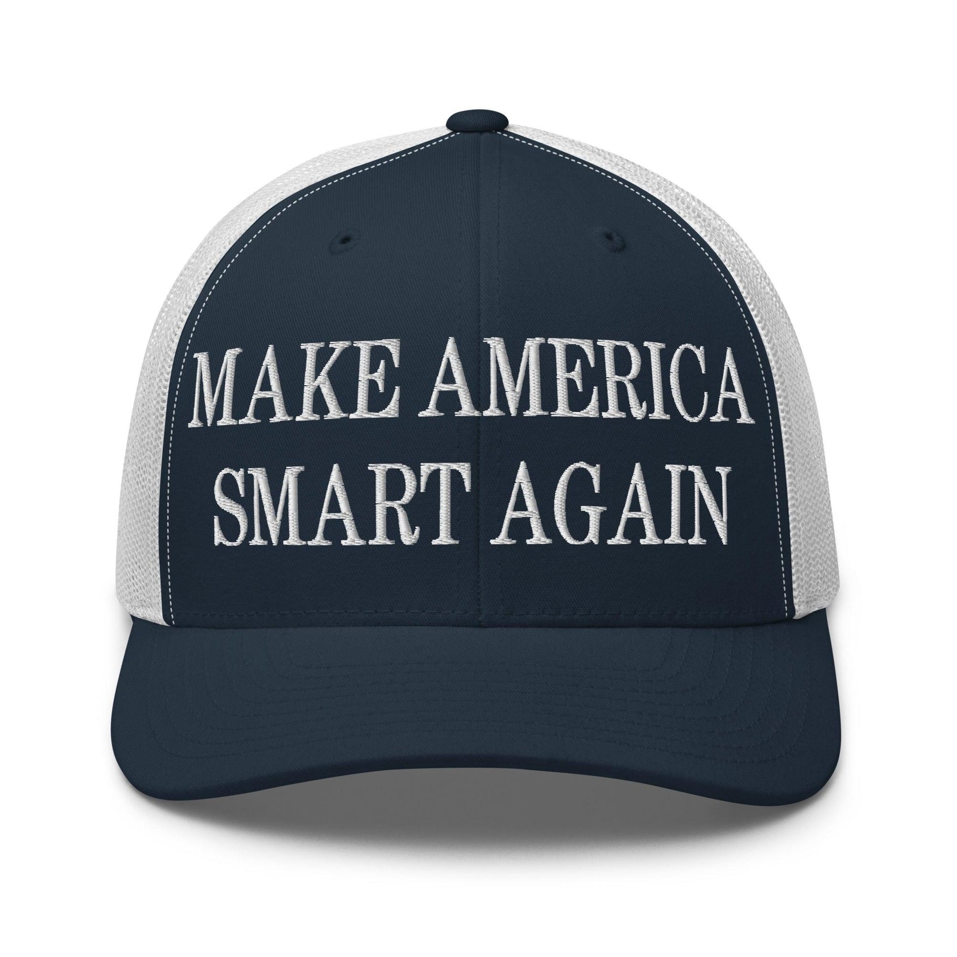 Make Us Smart Again Embroidered Mesh Trucker Hat - Navy/ White