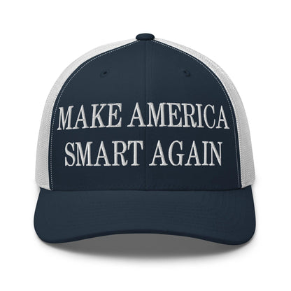 Make Us Smart Again Embroidered Mesh Trucker Hat - Navy/ White