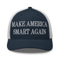 Make Us Smart Again Embroidered Mesh Trucker Hat - Navy/ White