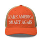 Make Us Smart Again Embroidered Mesh Trucker Hat - Rustic Orange/ Khaki