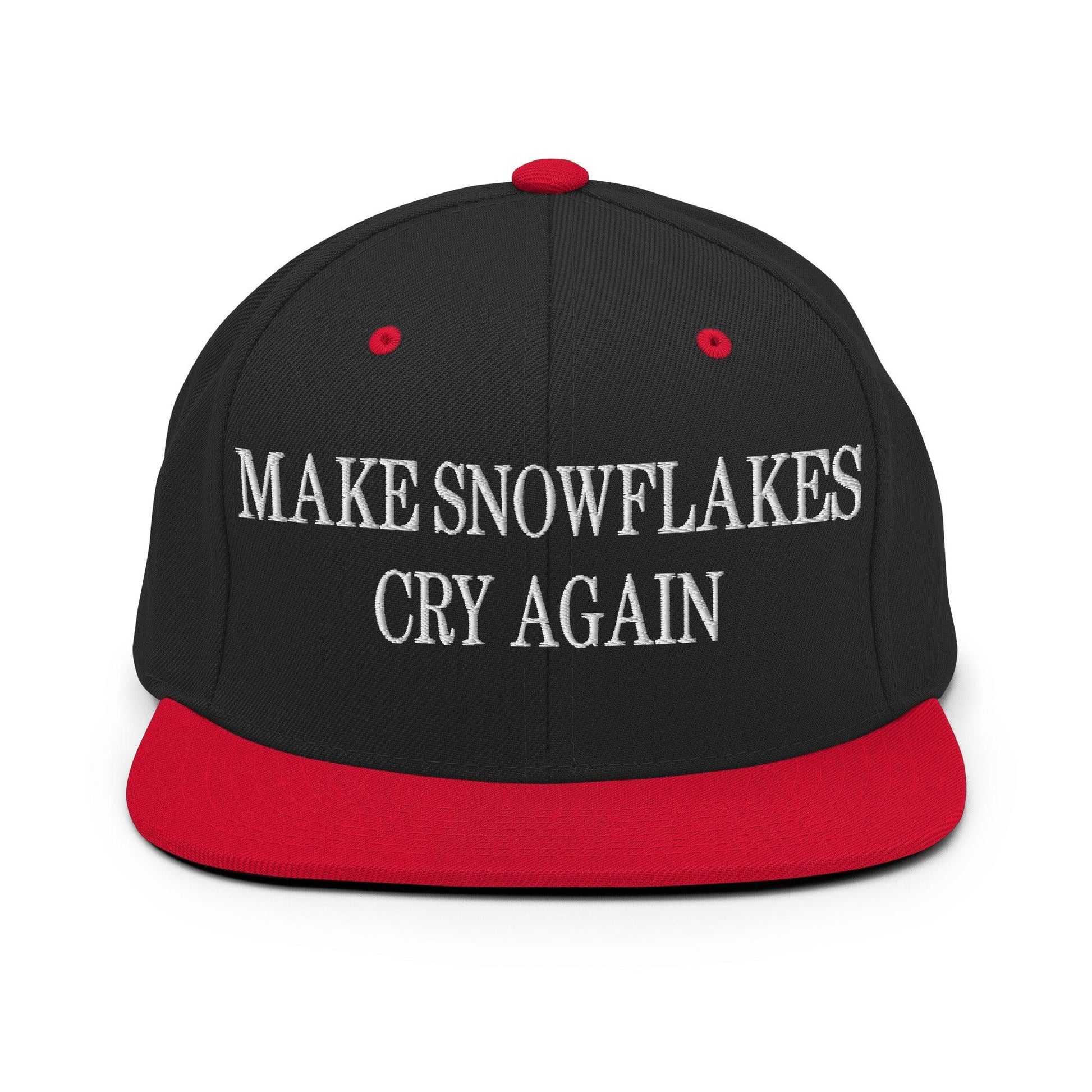 Make Snowflakes Cry Again Embroidered Flat Bill Brim Snapback Hat - Black/ Red