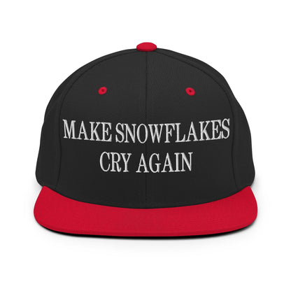 Make Snowflakes Cry Again Embroidered Flat Bill Brim Snapback Hat - Black/ Red