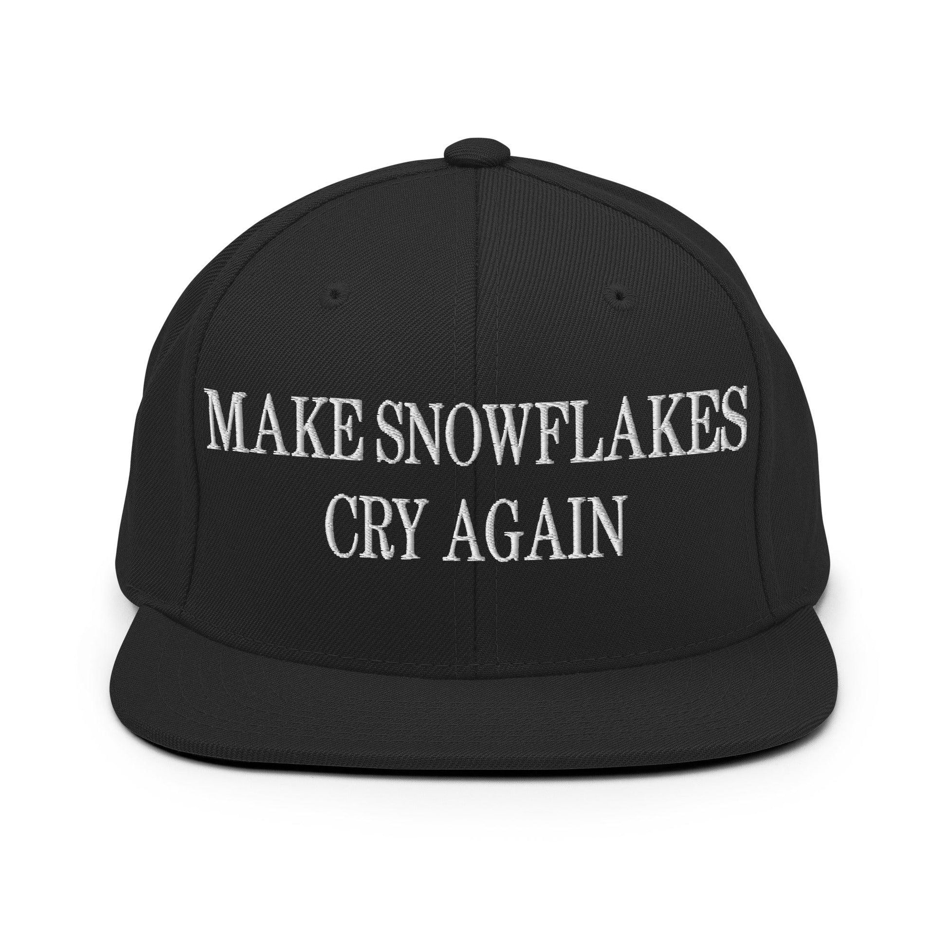 Make Snowflakes Cry Again Embroidered Flat Bill Brim Snapback Hat - Black
