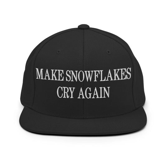 Make Snowflakes Cry Again Embroidered Flat Bill Brim Snapback Hat - Black