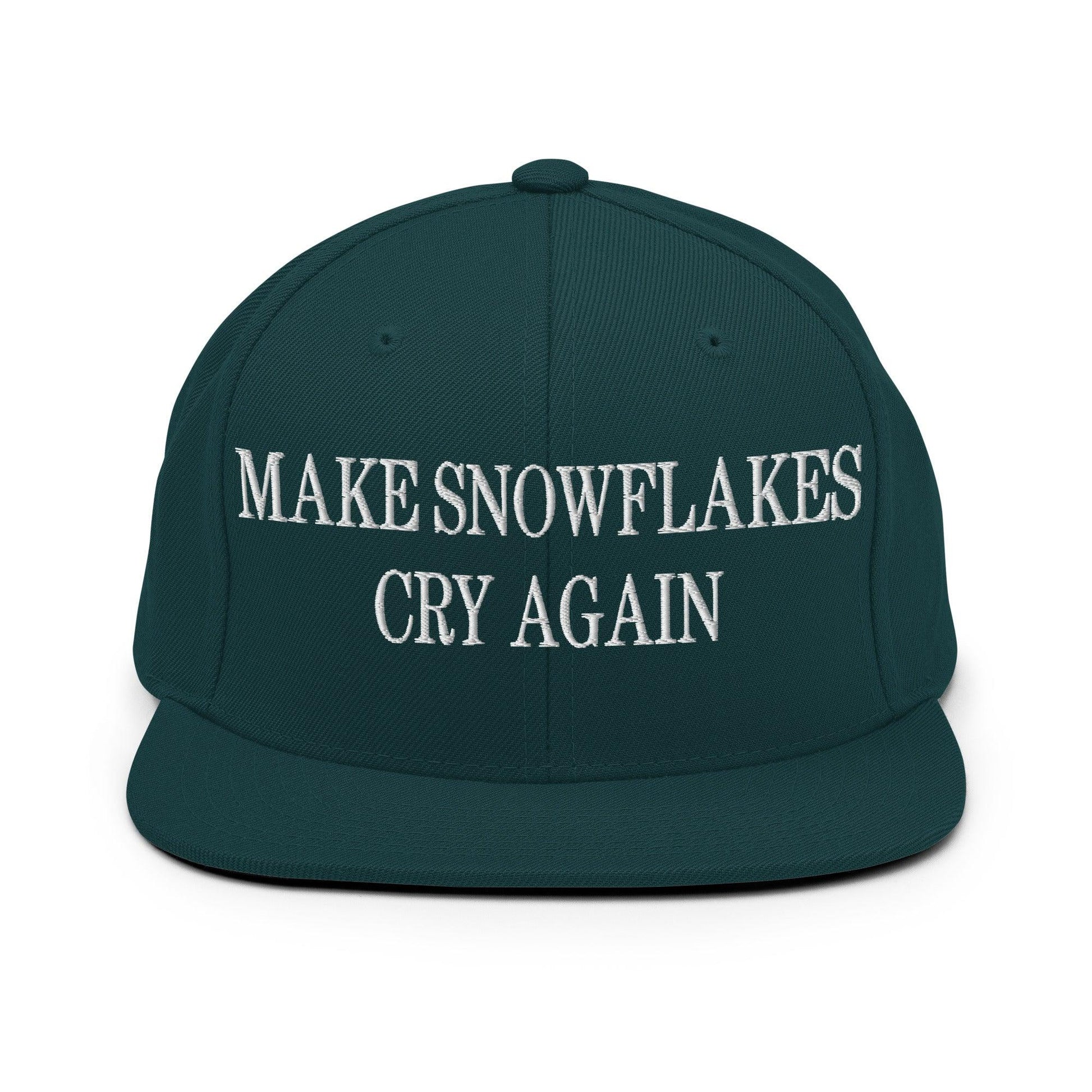 Make Snowflakes Cry Again Embroidered Flat Bill Brim Snapback Hat - Spruce