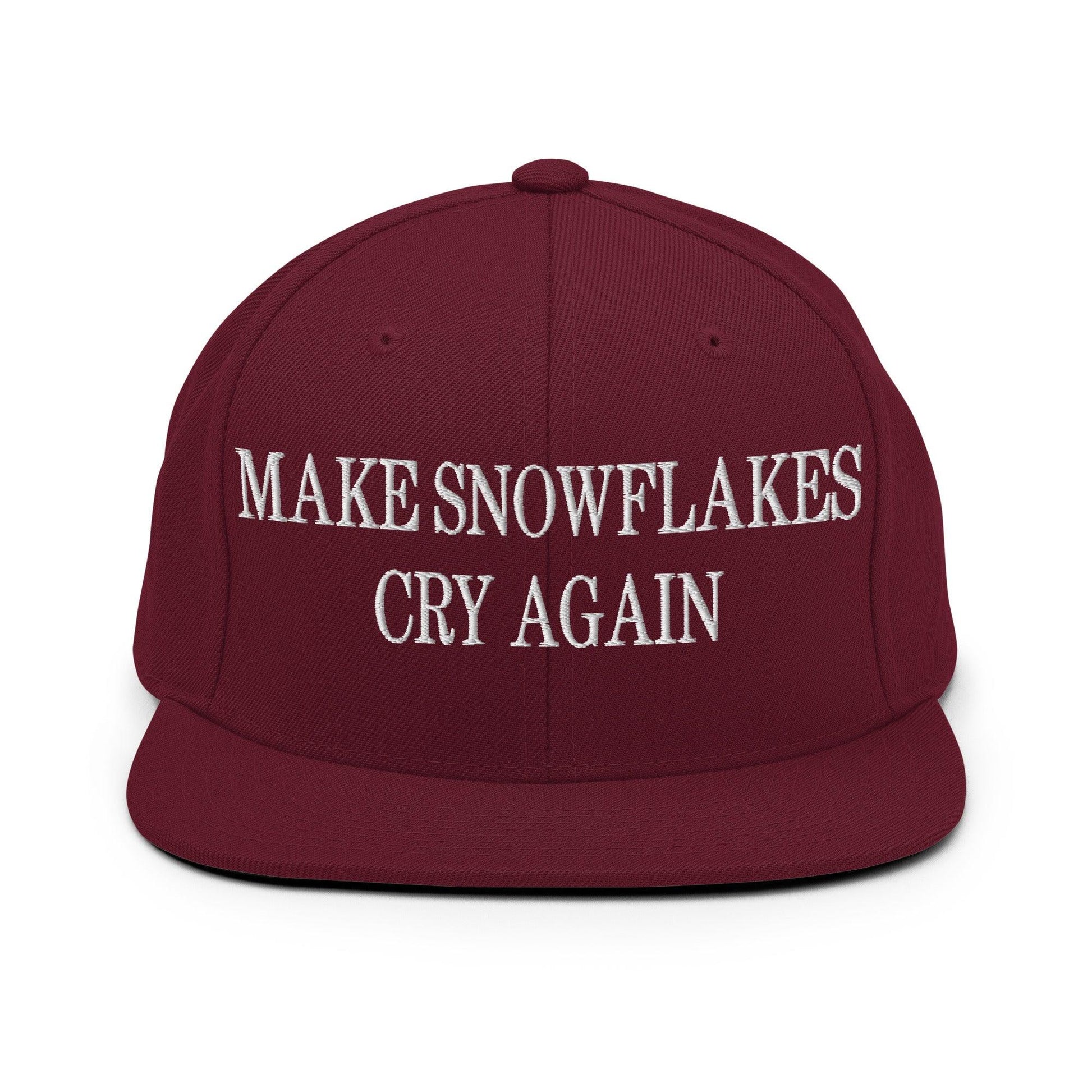 Make Snowflakes Cry Again Embroidered Flat Bill Brim Snapback Hat - Maroon