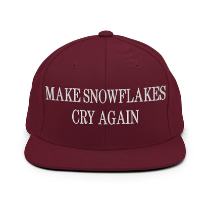 Make Snowflakes Cry Again Embroidered Flat Bill Brim Snapback Hat - Maroon