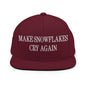 Make Snowflakes Cry Again Embroidered Flat Bill Brim Snapback Hat - Maroon