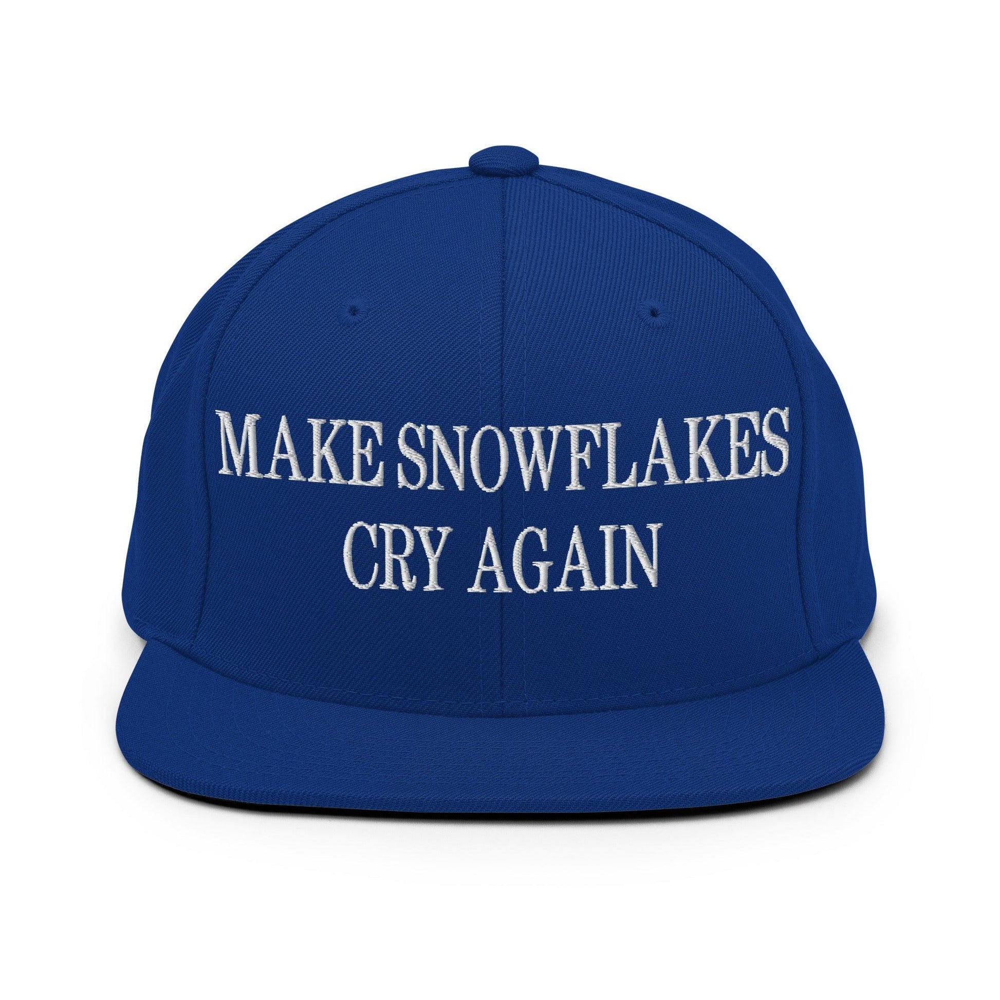 Make Snowflakes Cry Again Embroidered Flat Bill Brim Snapback Hat - Royal Blue