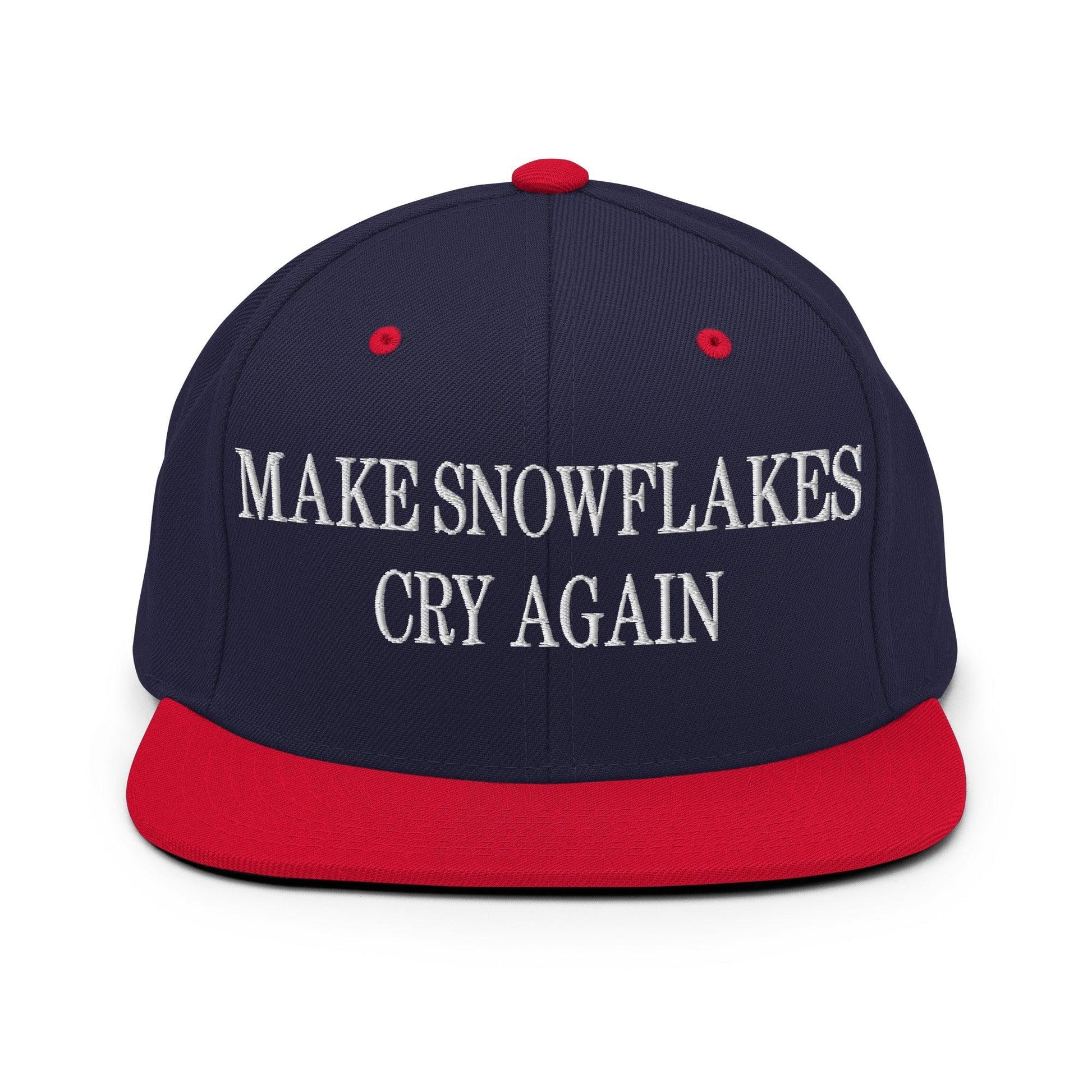 Make Snowflakes Cry Again Embroidered Flat Bill Brim Snapback Hat - Navy/ Red