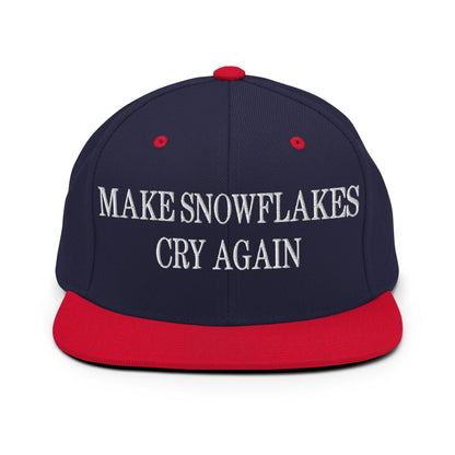 Make Snowflakes Cry Again Embroidered Flat Bill Brim Snapback Hat - Navy/ Red