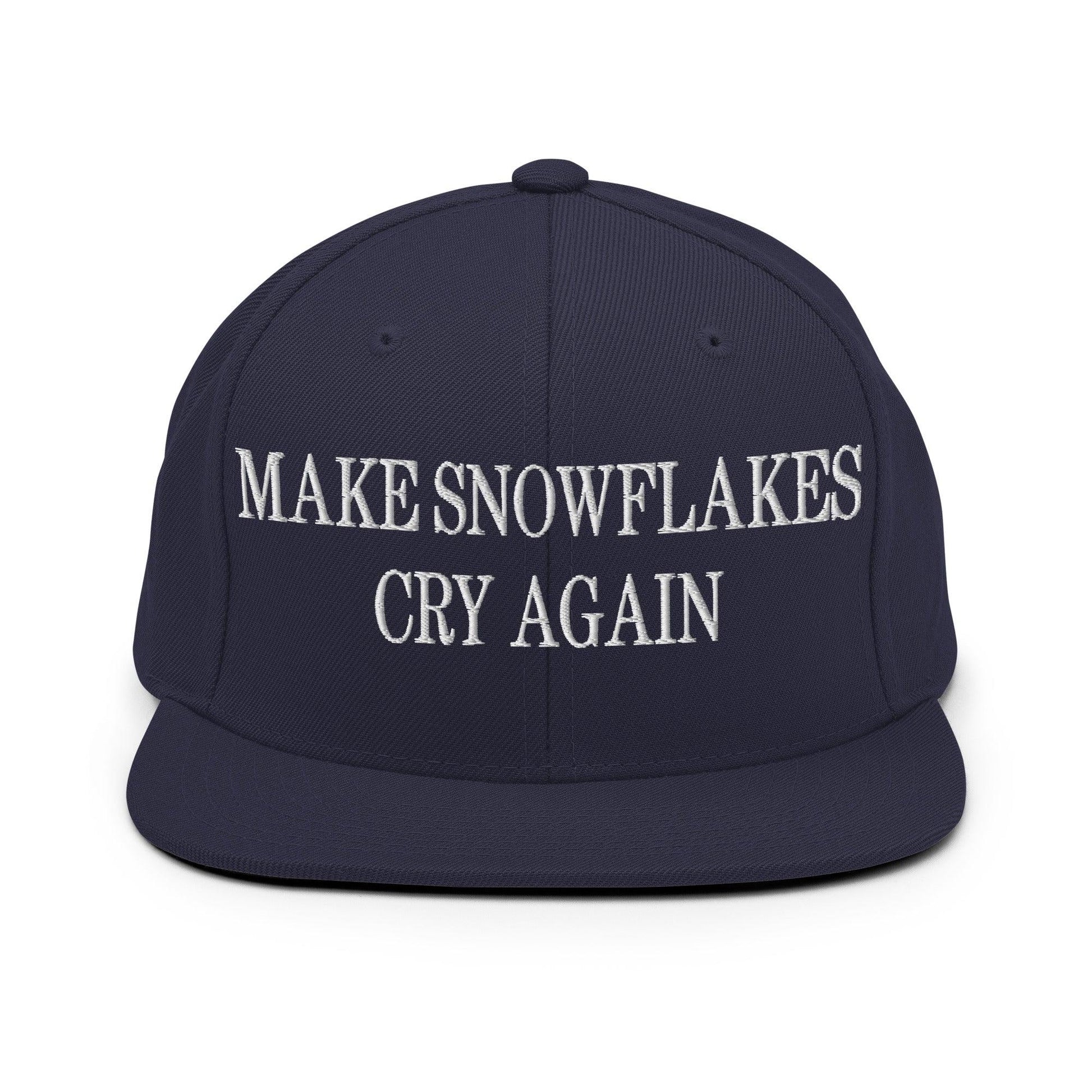 Make Snowflakes Cry Again Embroidered Flat Bill Brim Snapback Hat - Navy
