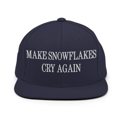 Make Snowflakes Cry Again Embroidered Flat Bill Brim Snapback Hat - Navy