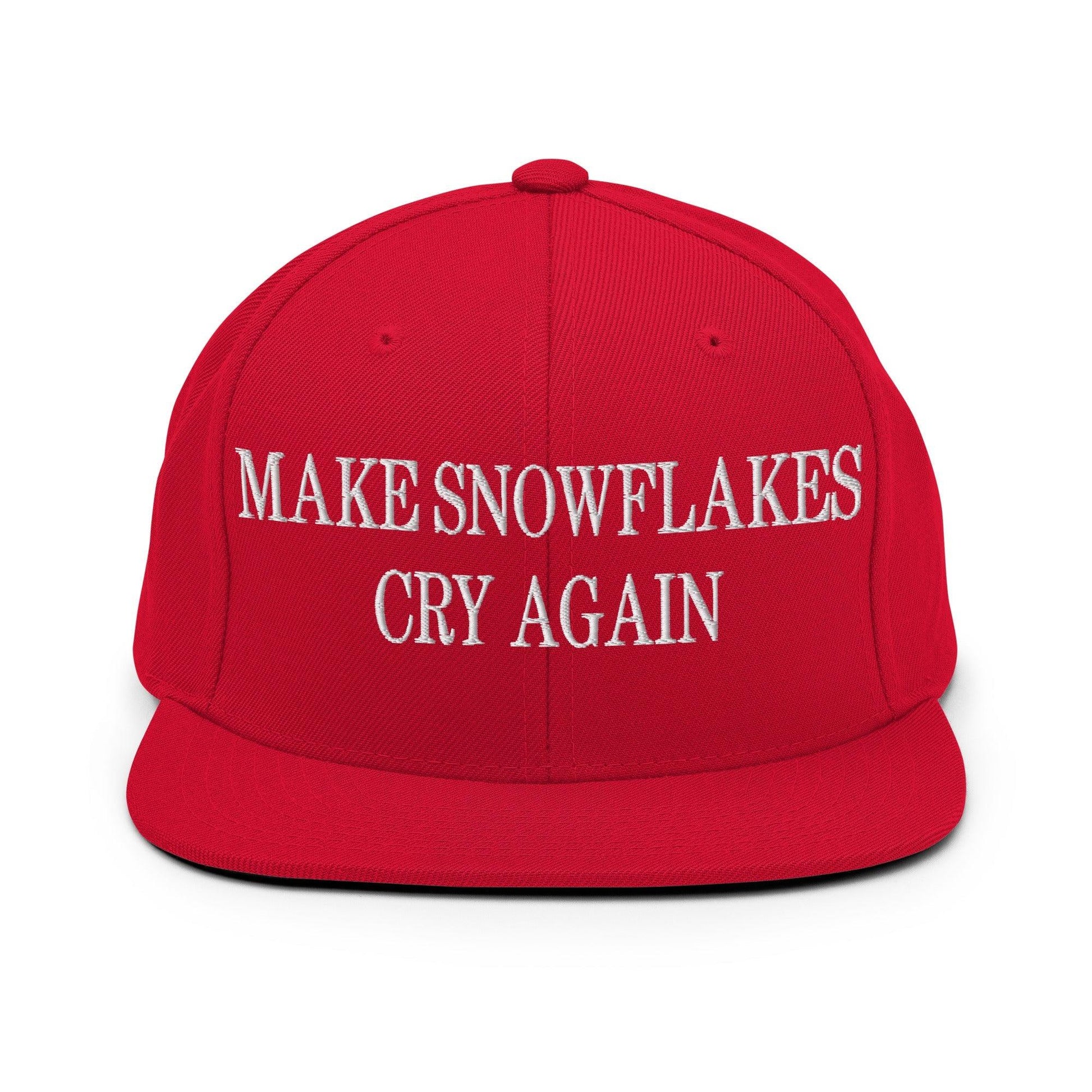 Make Snowflakes Cry Again Embroidered Flat Bill Brim Snapback Hat - Red