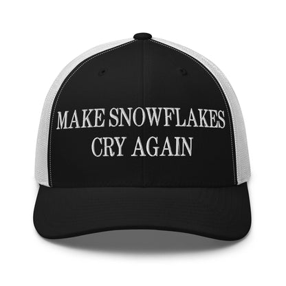 Make Snowflakes Cry Again Embroidered Mesh Trucker Hat - Black/ White