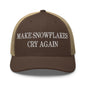 Make Snowflakes Cry Again Embroidered Mesh Trucker Hat - Brown/ Khaki