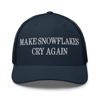 Make Snowflakes Cry Again Embroidered Mesh Trucker Hat - Navy