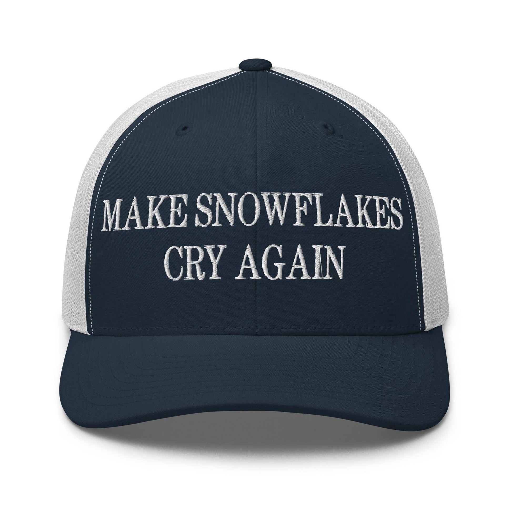 Make Snowflakes Cry Again Embroidered Mesh Trucker Hat - Navy/ White