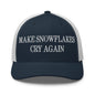 Make Snowflakes Cry Again Embroidered Mesh Trucker Hat - Navy/ White