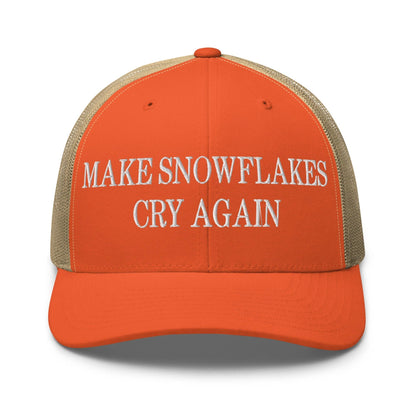 Make Snowflakes Cry Again Embroidered Mesh Trucker Hat - Rustic Orange/ Khaki
