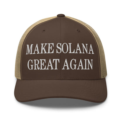 Brown Make Solana Great Again embroidered retro mesh trucker hat with classic style