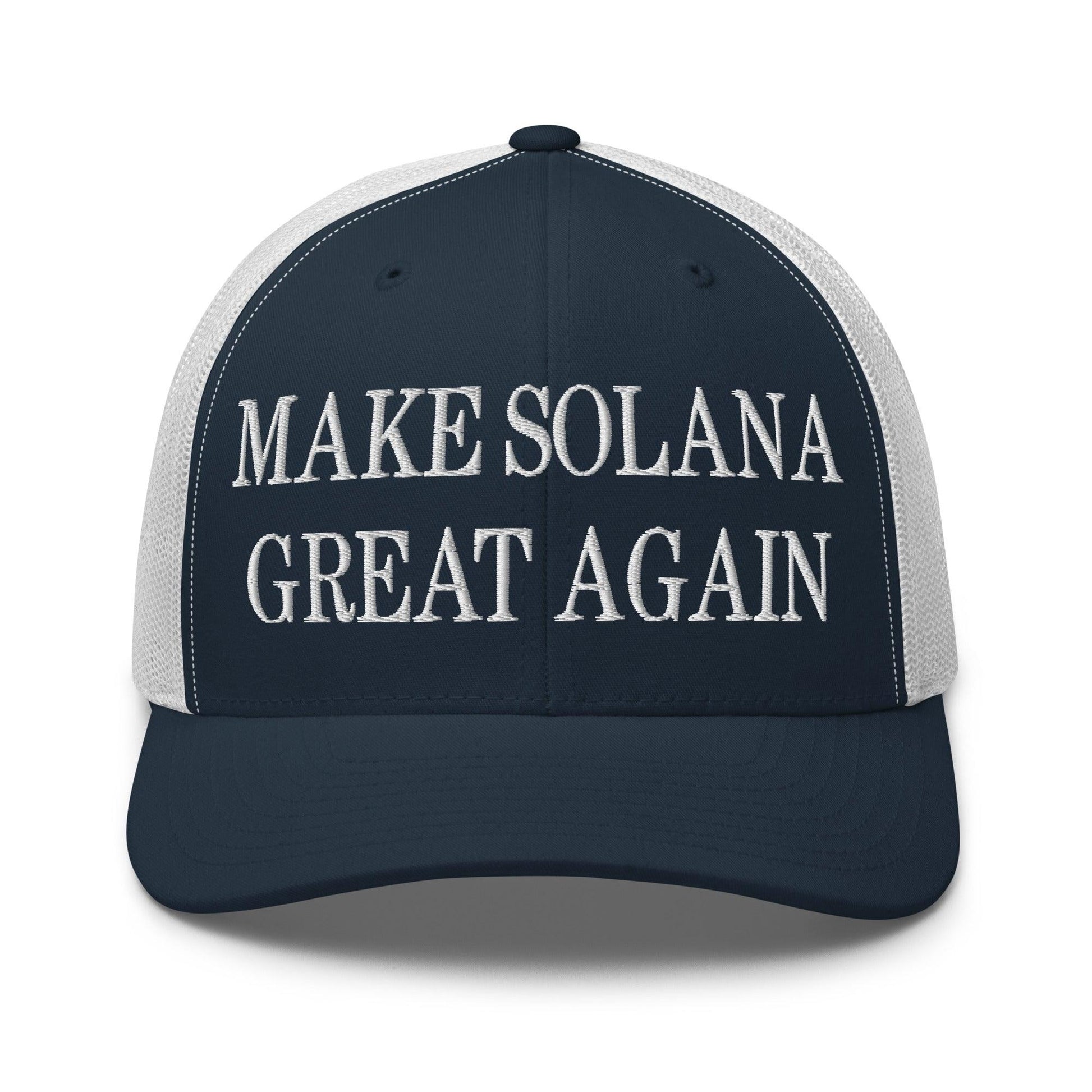 Navy and white make Solana great embroidered retro mesh trucker hat for stylish wear