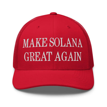 Red Make Solana Great embroidered retro mesh trucker hat for women and men