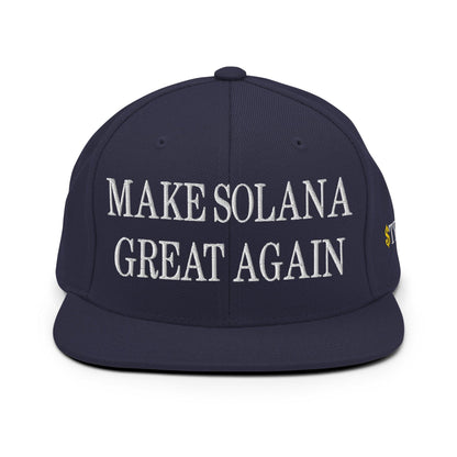 Navy blue Make Solana Great Again hat featuring Trump meme coin embroidery, official Trump meme accessory