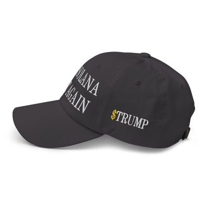 Dark gray baseball cap with Make Solana Great Again and Trump Meme Coin embroidery